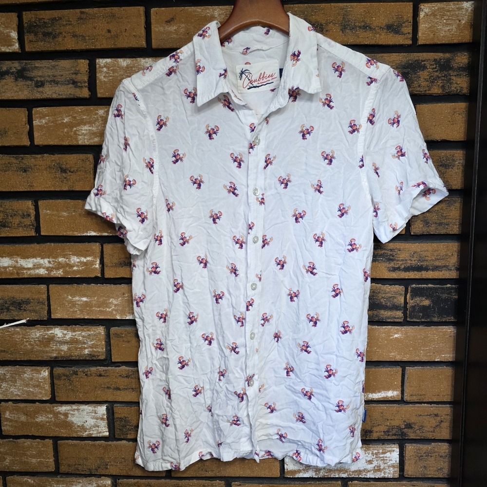 Chubbies Shirt Mens Small White Button Up Short Sleeve Lobster Print Beach Pool - Picture 2 of 7